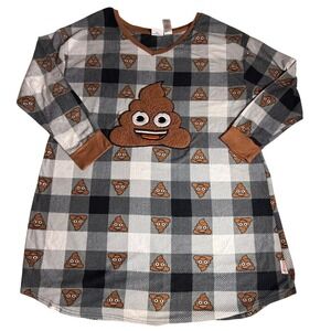 Emoji Brand Plaid Poop Embellished Sleep Shirt Nightgown Long Sleeve Women's-961